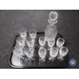 A tray containing Waterford crystal decanter together with six matching Waterford crystal sherry