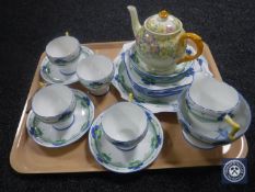 Eighteen pieces of Delphine hand painted china,