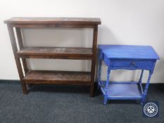 Set of pine open shelves and a painted hall table