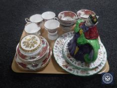 A tray of part Coalport tea service, Minton plates, two Royal Albert Old Country Roses tea cups,