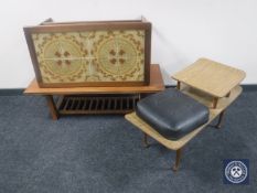 Two teak coffee tables (one with tiled top) and a 1970's teak and Formica telephone table