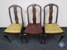 A set of three oak Queen Anne style chairs