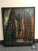 Donald James White : Transporter Bridge, oil on board, 69 cm x 87 cm, framed.