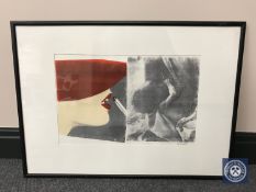 Donald James White : Untitled lipstick monoprint, 42 cm x 27 cm, framed.