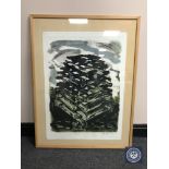 Donald James White : Bauer II, monotype, vac, watercolour, 56 cm x 77 cm, framed.