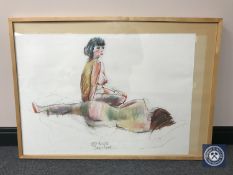 Donald James White : Jane and Fiona, colour chalks, 89 cm x 64 cm, framed.