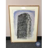 Donald James White : Tower House, watercolour and charcoal, 55 cm x 80 cm, framed.