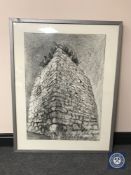 Donald James White : Prototype Tower House, charcoal, 59 cm x 83 cm, framed.