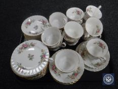 A tray of forty-three pieces of Royal Albert Moss Rose tea china