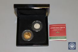 The Christmas Truce, a Gold Double Crown and King's Shilling coin set by The Bradford Exchange,