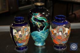 A Japanese ginbari enamel cloisonne vase decorated with a dragon, height 21 cm (a/f),