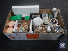 A box of Lladro figure, Wade whimsies, Ringtons teapot,