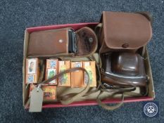 A tray of six boxed Matchbox locomotives and coaches, Kodak Brownie camera,