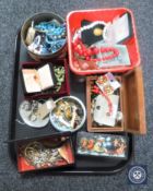 A tray of a quantity of costume jewellery