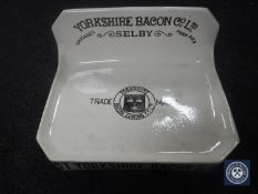 A mid 20th century glazed pottery butcher's tray " The Yorkshire Bacon Company Limited of Selby"
