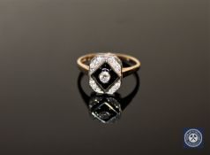 An Art Deco style diamond and enamel ring,