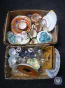 Two boxes of assorted china and glass ware including tea services, Shelley side plates,