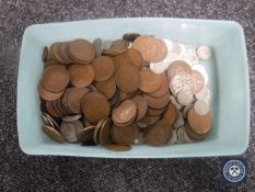 A tub of pre decimal British coins including Georgian pennies