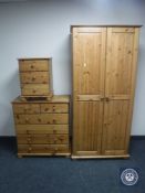 A pine double door wardrobe,