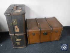 Two antique wooden bound trunks