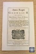 A George II Act of Parliament dated 1742 relating to roads in Stump Cross, Chesterford,