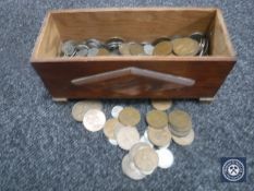 A wooden box of pre decimal British coins including Georgian pennies