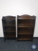 Two sets of early 20th century open shelves
