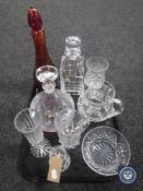 A tray of assorted lead crystal and cut glass ware,