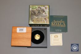 A 2014 Australian 1/4oz Gold Proof Koala Coin by The Perth Mint, struck in 24ct gold,