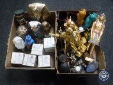 Two boxes of assorted china and figures : Buddha,