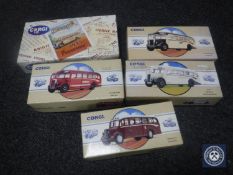 A boxed Corgi Timson classic bus and four further boxed Corgi Classic commercial transport vehicles