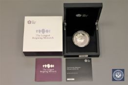 The Royal Mint, The Longest Reigning Monarch, A Queen Elizabeth II silver proof 5oz £10 coin,