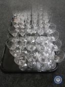 Two trays of twist stem drinking glasses