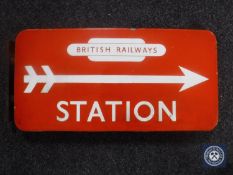 A 20th century enamel double sided British Railways station sign