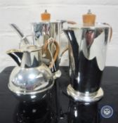 A Walker & Hall of Sheffield plated Art Deco tea and coffee pot with matching milk jug