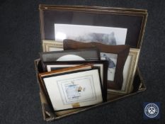A box of antique and later framed pictures and prints inc.