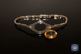 A late Victorian citrine and diamond set bracelet (stone requires re-setting)