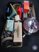 Three boxes of vintage Seaman's Super vacuum cleaner with accessories, vintage hair dryer,
