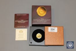 A 2014 Australian Kangaroo 1/4oz Gold Proof 25th Anniversary Coin by The Perth Mint,