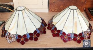 Two Tiffany style leaded glass hanging light shades