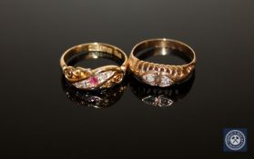 An 18ct gold diamond and ruby ring,