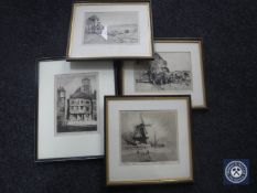 A small group of black and white etchings by Rex Scott.