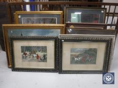 Thirteen assorted framed prints - hunting scenes,