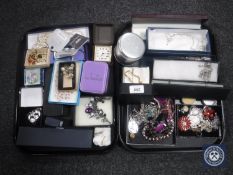 Two trays containing a collection of costume jewellery
