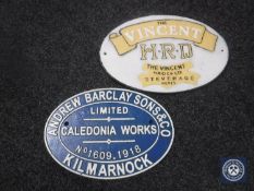 Two cast metal plaques,