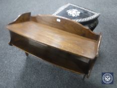 An oriental lacquered corner table with mother of pearl inlay,