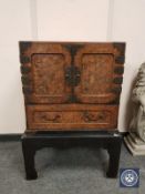 A Japanese Meiji period parquetry table cabinet, fitted drawers internally, width 60cm,