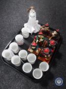 A tray containing a set of ten Japanese miniature beakers together with a set of six contemporary