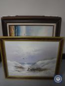 Seven contemporary framed oils on canvas - landscapes and coastal scenes