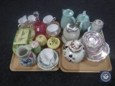 Two trays containing a collection of china including Masons Mandalay ginger jar,